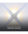 4W runde LED Wandleuchte mit 4 Lichtstrahlen - IP54, weiß, COB LED, 4000K, inkl. Leuchtmittel