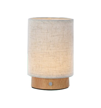 V-Tac wiederaufladbare Tischlampe - Touch dimmbar, Holzoptik, beiger Schirm
