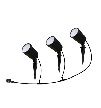 3er-Set 7W Smart WiFi RGB Gartenstrahler mit Erdspieß - IP65, schwarz, dimmbar, kompatibel mit Google Home und Alexa
