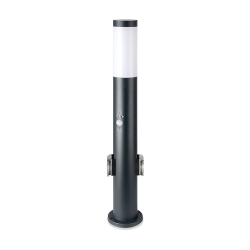 60cm Gartenleuchte mit PIR Sensor und 2 Steckdosen - E27 Fassung, IP44, Edelstahl, Grau, ohne Leuchtmittel