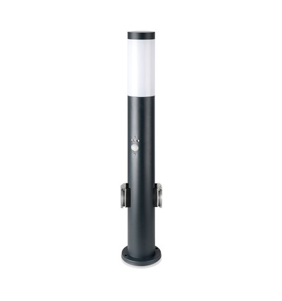 60cm Gartenleuchte mit PIR Sensor und 2 Steckdosen - E27 Fassung, IP44, Edelstahl, Grau, ohne Leuchtmittel