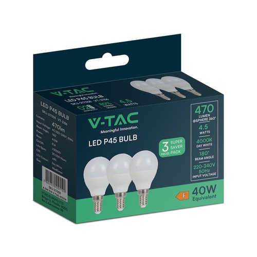 3er Pack E14 4,5W LED Tropfenlampe - P45, 4000K, ersetzt 40W
