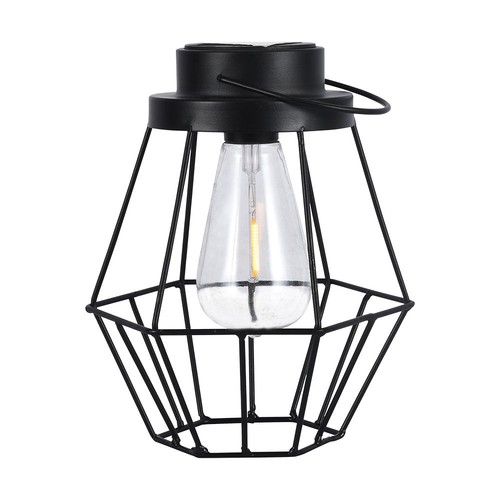 Hängende Solar LED Laterne, 0,5W - Schwarz Metall, Vintage Design, 2700K, IP44, 1.2V wiederaufladbar, mit Griff