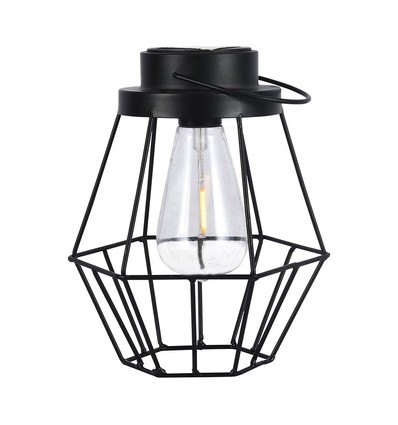 Hängende Solar LED Laterne, 0,5W - Schwarz Metall, Vintage Design, 2700K, IP44, 1.2V wiederaufladbar, mit Griff