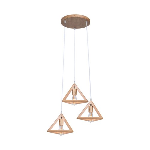 3xE27 Designer Pendelaufhängung Holz - Braun, 26x26cm, 1m Kabel, ohne Leuchtmittel