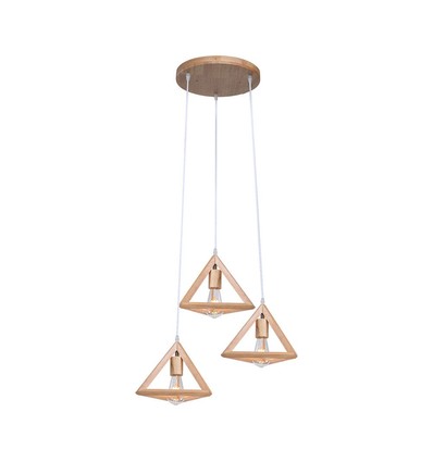 3xE27 Designer Pendelaufhängung Holz - Braun, 26x26cm, 1m Kabel, ohne Leuchtmittel