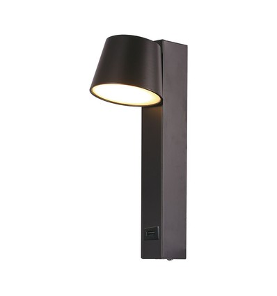 8W LED Wandleuchte mit USB - 3000K, 900lm, IP20, schwarz, drehbar, Innenbereich, inkl. Leuchtmittel