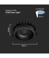 12W Ø8,6cm Blendfreies CCT Downlight RA90 - Lochausschnitt: Ø7,5 cm, Außenmaß: Ø8,6 cm, 3 Lichtfarben, schwarze Front, Honeycomb