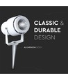 12W LED Gartenstrahler mit Erdspieß - IP65, Grünes Licht, weißes Gehäuse, Aluminium