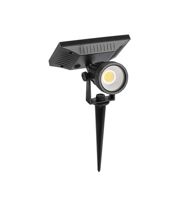 2W LED Solar Gartenstrahler mit Erdspieß - IP65, schwarz, 3.7V, Dämmerungssensor, COB LED, warmweiß