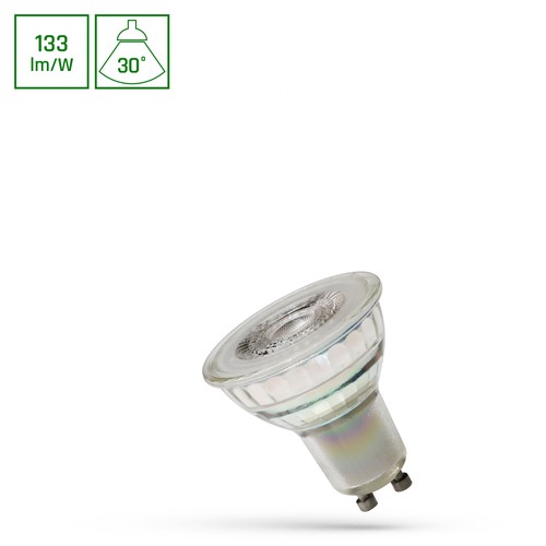 LED GU10 7,5W - 230V, 30° warmweiß, Glas mit Linse, Spectrum Premium