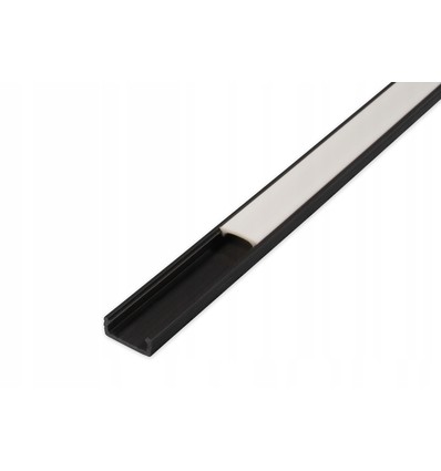 PVC-Profil 16x7 für LED-Strip - 1 Meter, schwarz, inkl. milchweißem Abdeckung