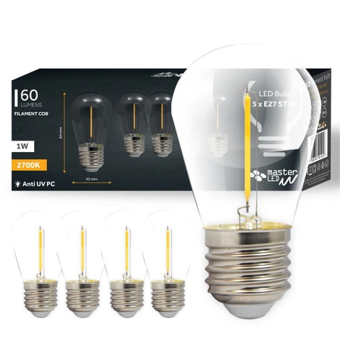 5er Pack E27 1W LED-Leuchtmittel - ST14, COB Filament