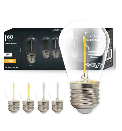5er Pack E27 1W LED-Leuchtmittel - ST14, COB Filament