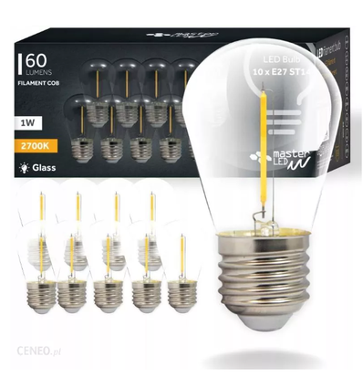 10er-Pack E27 2W LED-Leuchtmittel - ST14, COB-Filament, Klarglas