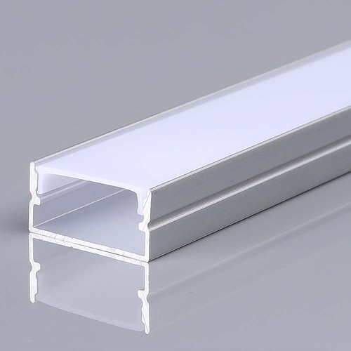 2m Alu Profil für LED Strips, Silber - 20x10mm, inkl. Satin-Abdeckung, Oberflächenmontage