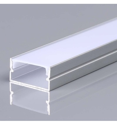 2m Alu Profil für LED Strips, Silber - 20x10mm, inkl. Satin-Abdeckung, Oberflächenmontage