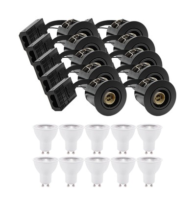 10 Stk. Einbauspots Inno88 - Inkl. 6W RA97 GU10, schwarz, IP44, isolierungsgeeignet