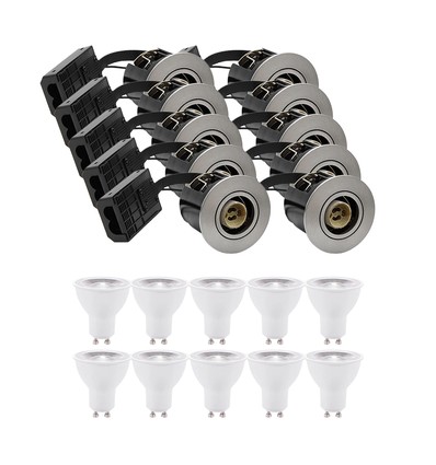 10 Stk. Einbaustrahler Inno88 - Inkl. 6W RA97 GU10, gebürstetes Aluminium, IP44, für Isolierung zugelassen