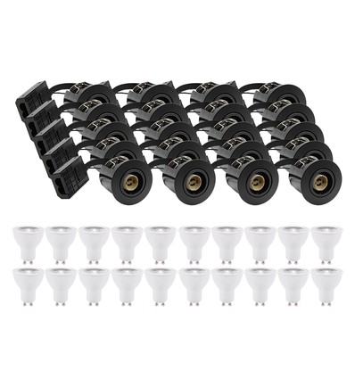 20 Stk. Einbauspots Inno88 - Inkl. 6W RA97 GU10, schwarz, IP44, für Isolierung zugelassen