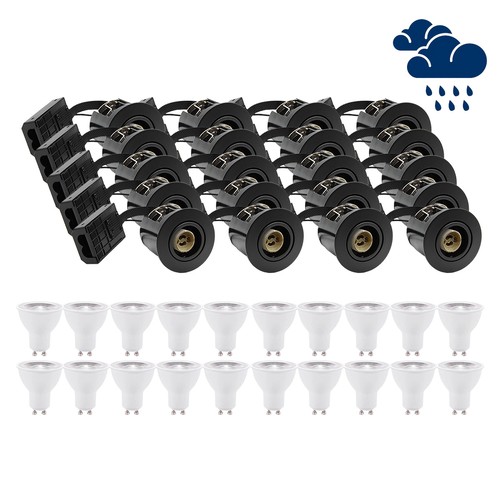 20 Stk. LEDlife Einbaustrahler Inno88 Außen - Inkl. 6W GU10, Schwarz, IP44, Isolationsgeeignet