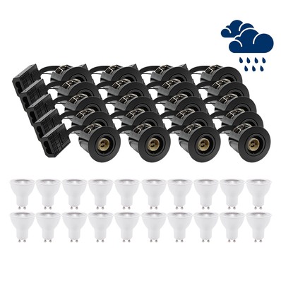 20 Stk. LEDlife Einbaustrahler Inno88 Außen - Inkl. 6W GU10, Schwarz, IP44, Isolationsgeeignet