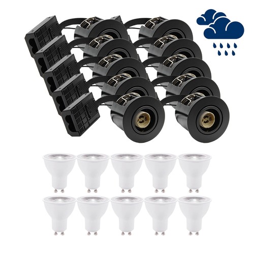 10 Stk. LEDlife Einbaustrahler Inno88 Außen - Inkl. 6W GU10, Schwarz, IP44, isolierungsgeeignet