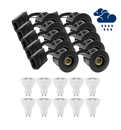 10 Stk. LEDlife Einbaustrahler Inno88 Außen - Inkl. 6W GU10, Schwarz, IP44, isolierungsgeeignet
