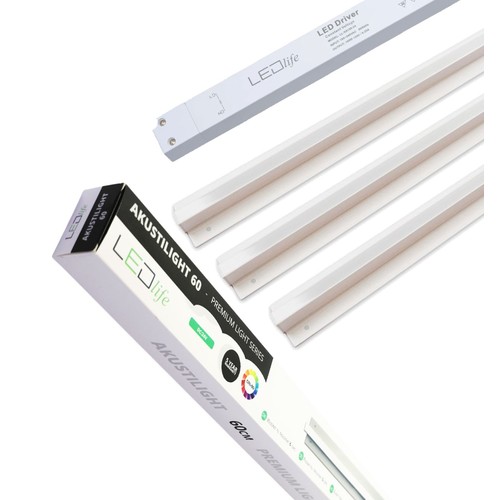 Troldtekt LED dimmbares Schienenset 3x60 cm - Flächenbündig, Fernbedienung dimmbar, Akustilight inkl. Kabel und Treiber