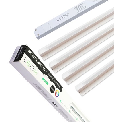 Troldtekt LED dimmbares Schienenset 4x120 cm - Flächenbündig, dimmbar mit Fernbedienung, Akustilight inkl. Kabel und Treiber