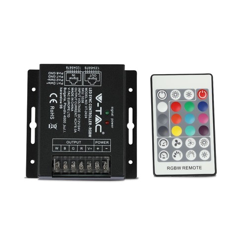 RGBW Sync Controller mit 24-Tasten RF Fernbedienung - 12V/24V, 4 Kanäle, RJ45 Synchronisation, IP20