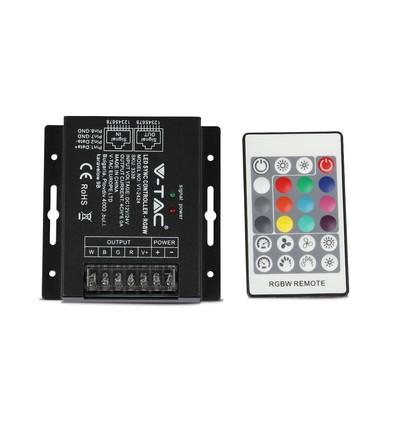 RGBW Sync Controller mit 24-Tasten RF Fernbedienung - 12V/24V, 4 Kanäle, RJ45 Synchronisation, IP20