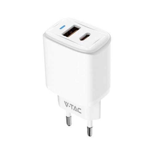 20W Travel Adapter mit PD und QC - Weiß, 1x PD Port, 1x QC Port