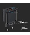 20W USB Reiseadapter mit PD und QC - Schwarz, Schnellladegerät, 1x USB-A und 1x USB-C PD