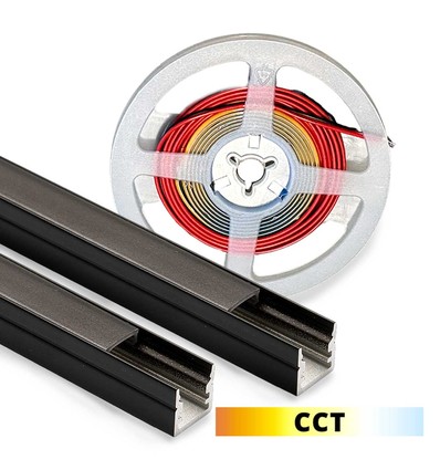 Beleuchtung für Akustikpaneel, 240 cm, schwarz - Komplettset mit Aluminiumprofil und CCT LED-Streifen