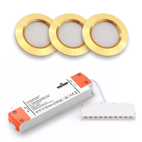 3er-Set Reco68 Möbelstrahler dimmbar - Gold, inkl. dimmbarem Netzteil