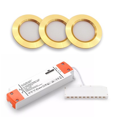 3er-Set Reco68 Möbelstrahler dimmbar - Gold, inkl. dimmbarem Netzteil