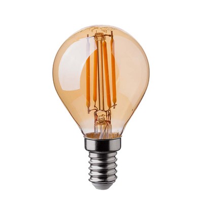 E14 4W LED Filament Birne - P45, Amberglas, 2200K, Tropfenlampe