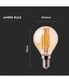 E14 4W LED Filament Birne - P45, Amberglas, 2200K, Tropfenlampe