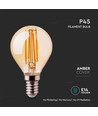 E14 4W LED Filament Birne - P45, Amberglas, 2200K, Tropfenlampe
