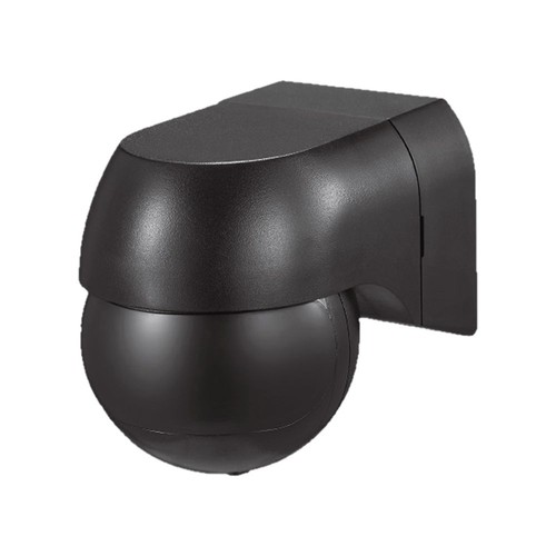 PIR Wandsensor mit beweglichem Kopf, IP44 - 180 Grad, 12m Reichweite, schwarz, Außen und Innen