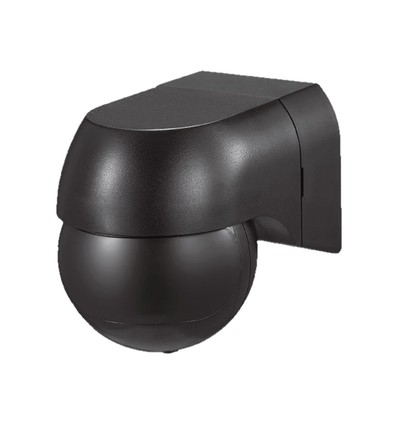 PIR Wandsensor mit beweglichem Kopf, IP44 - 180 Grad, 12m Reichweite, schwarz, Außen und Innen