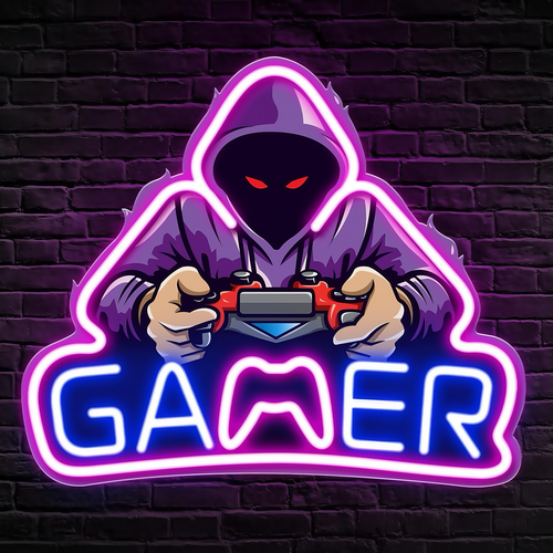 Gamer Neonschild mit LED-Licht - Großes Modell 39x33 cm, perfekt für das Gaming-Zimmer