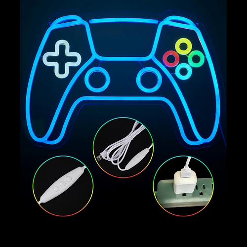 Controller Neon Schild Gamepad, LED Licht - Großes Modell 39x27 cm, perfekt für Gaming Zimmer