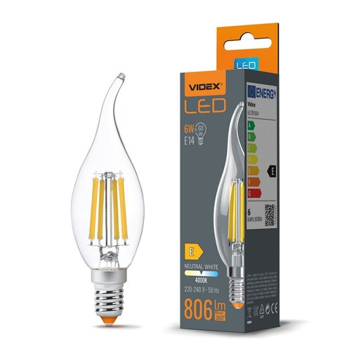 E14 6W LED Filament Windstoßkerze - C35, 806lm, 4000K, flicker free, ersetzt 60W