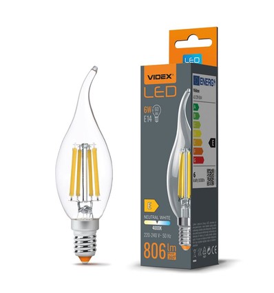 E14 6W LED Filament Windstoßkerze - C35, 806lm, 4000K, flicker free, ersetzt 60W