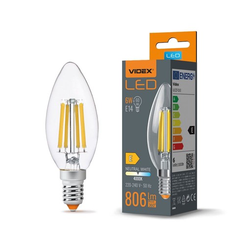 E14 6W LED Filament Kerzenbirne - C35, 806lm, 4000K, 360 Grad, Ersatz 60W