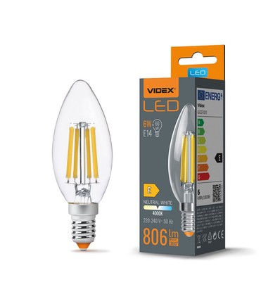 E14 6W LED Filament Kerzenbirne - C35, 806lm, 4000K, 360 Grad, Ersatz 60W