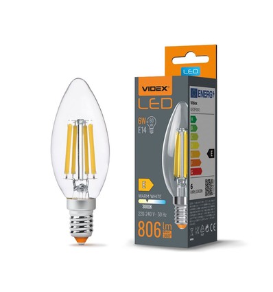 E14 6W LED Kerzenbirne - Filament, 806lm, 3000K, 360 Grad, flicker free, ersetzt 60W