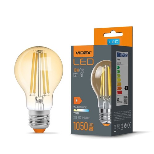 E27 10W LED Filament Birne - A60, 1050lm, 2200K, Amber Glas, 360° Abstrahlwinkel